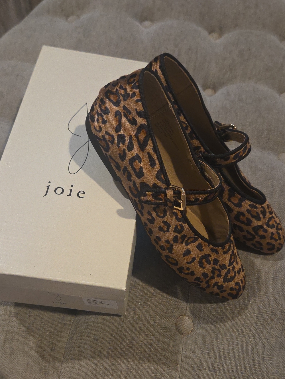 Joie Leopard-Print Mary Jane Flats in Brown and Black